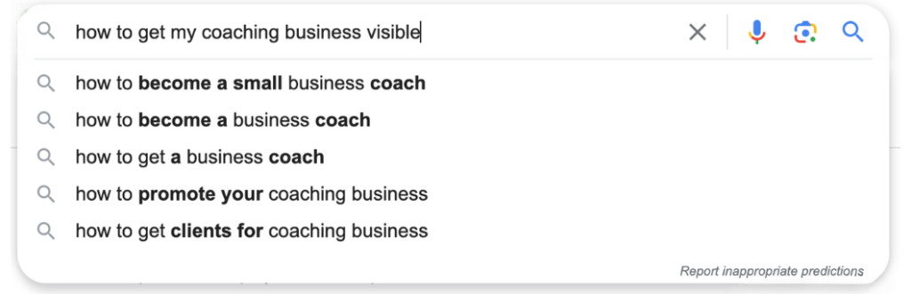 An example of Google Search prefictions